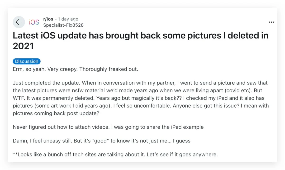 国外网友反应 iOS 17.5 会在 iCloud 上莫名复原已删除的照片，尚未确认问题原因 - 随时搬砖