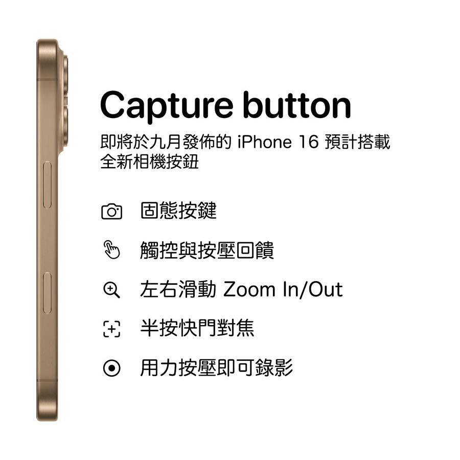 iPhone 16 捕捉按钮实际效果曝光！左右滑动就能 Zoom In/Out - 随时搬砖