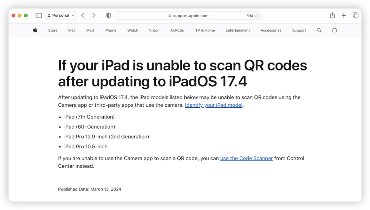 苹果 iOS 17.4.1、iPadOS 17.4.1 发布，修补重要的安全性漏洞并排除多项 Bug - 随时搬砖